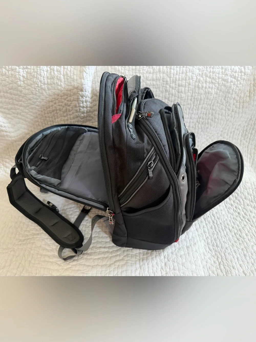 SwissGear Black and Gray Backpack with Red Logo Accent